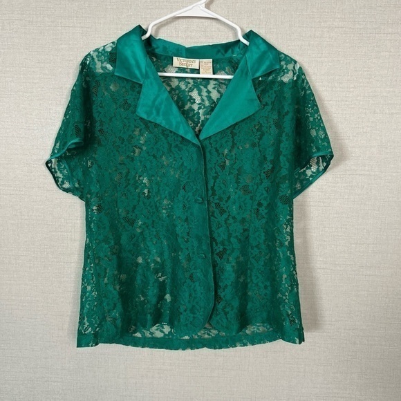 Victoria's Secret Other - Victoria's Secret Vintage Green Lace Button Up Top‎ Women's Size Large